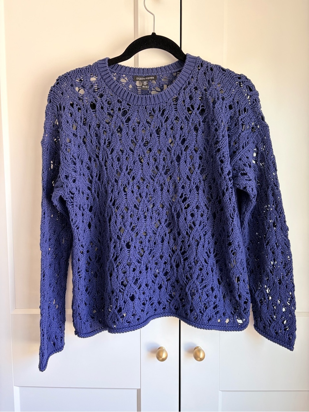 Eileen Fisher Open-Knit Crewneck Sweater in Dusty Blue | XS - Picture 4 of 7